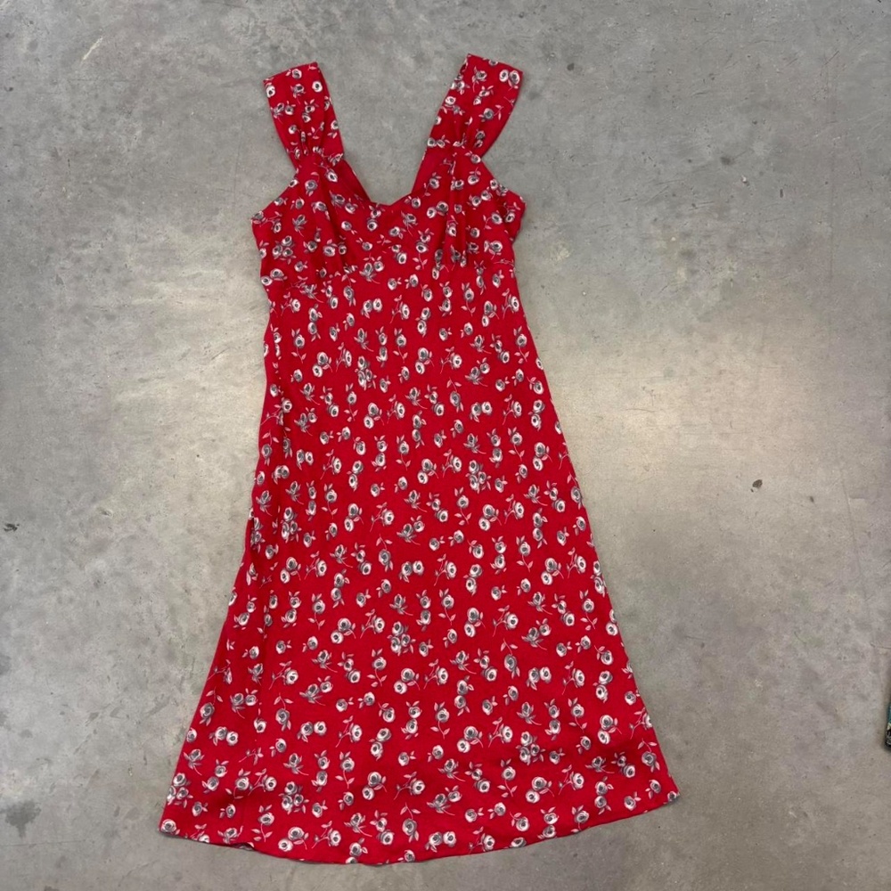 Red floral midi dress
